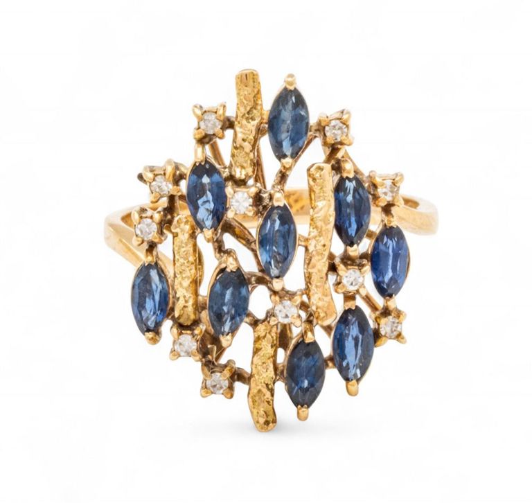 14k Yellow Gold Sapphire and Diamond Ring