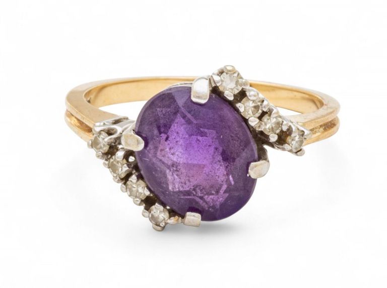 14k Gold Amethyst Diamond Ring