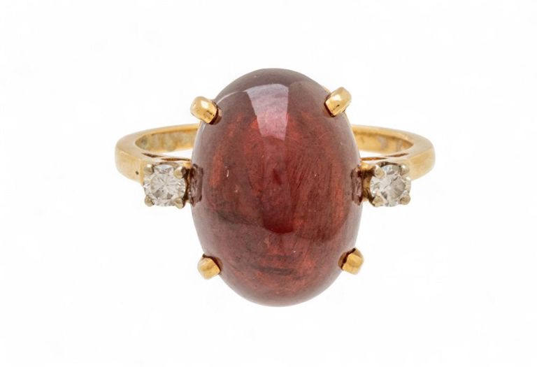 14k Yellow Gold Garnet Diamond Ring