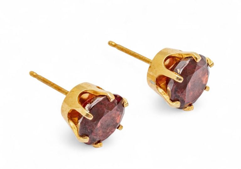 14k Yellow Gold Garnet Earrings