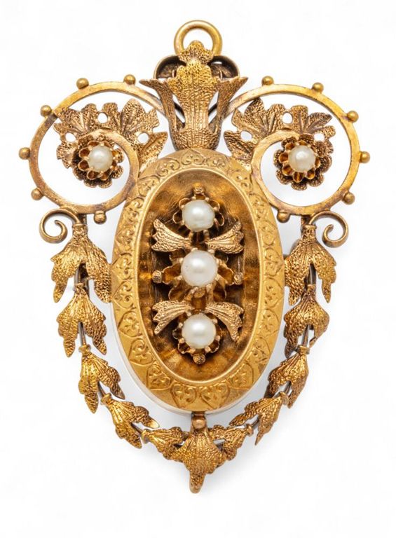 14k Yellow Gold Pearl Pendant Brooch