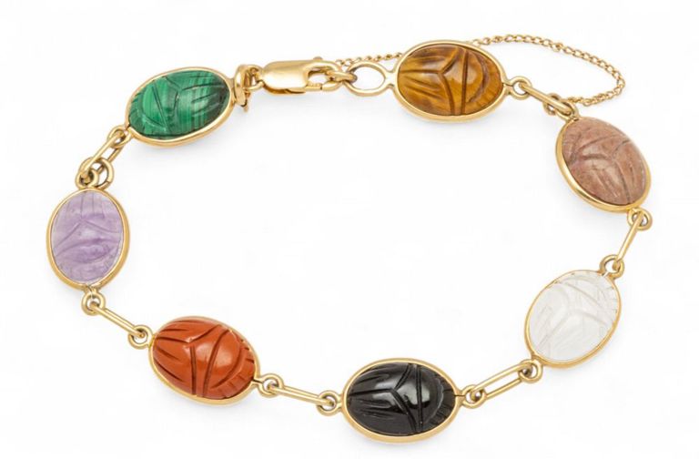 14k Yellow Gold Hardstone Scarab Bracelet