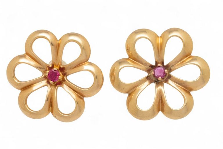 14k Yellow Gold Ribbon Flower Earrings
