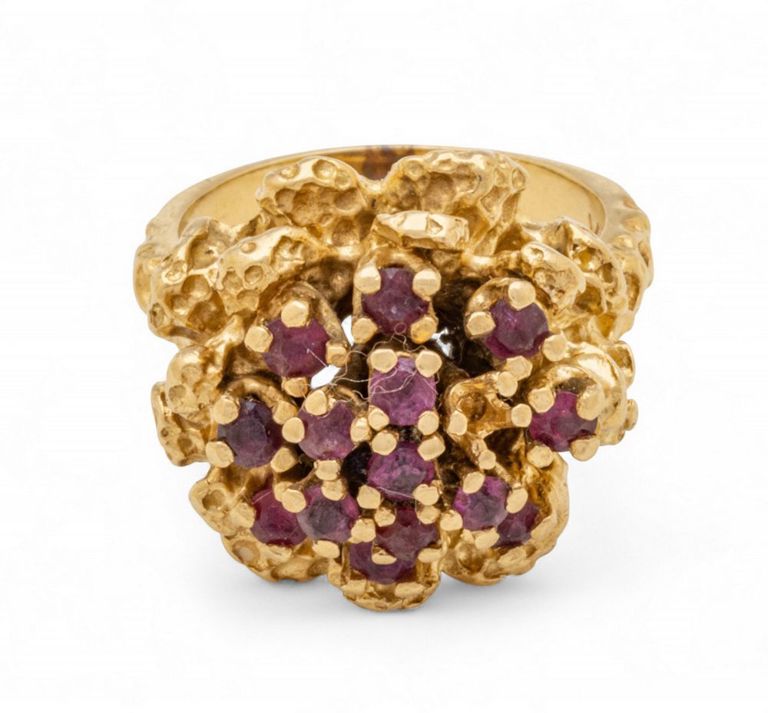 14k Yellow Gold Ruby Cluster Ring