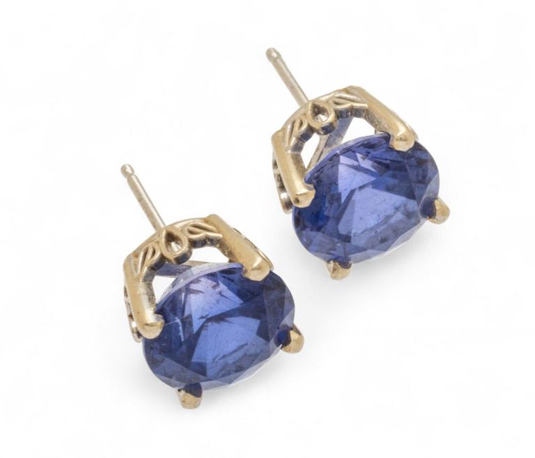14k White Gold Lab Blue Sapphire Earrings