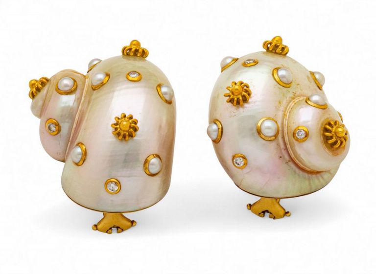 Pair of 18k Gold Diamond and Pearl Earrings