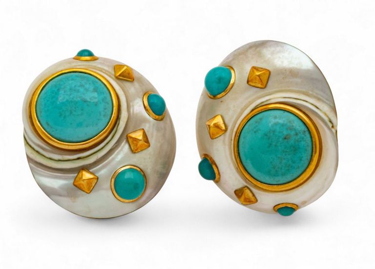 18k Gold Turquoise Shell Earrings