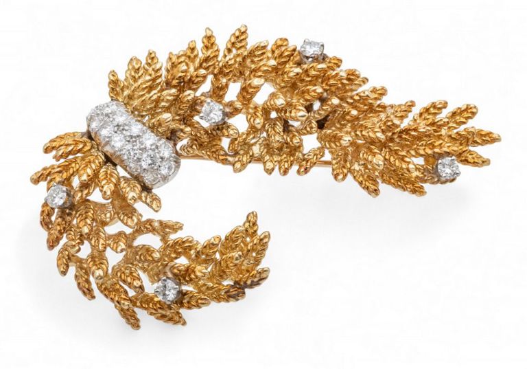 18k Yellow Gold Diamond Freeform Brooch