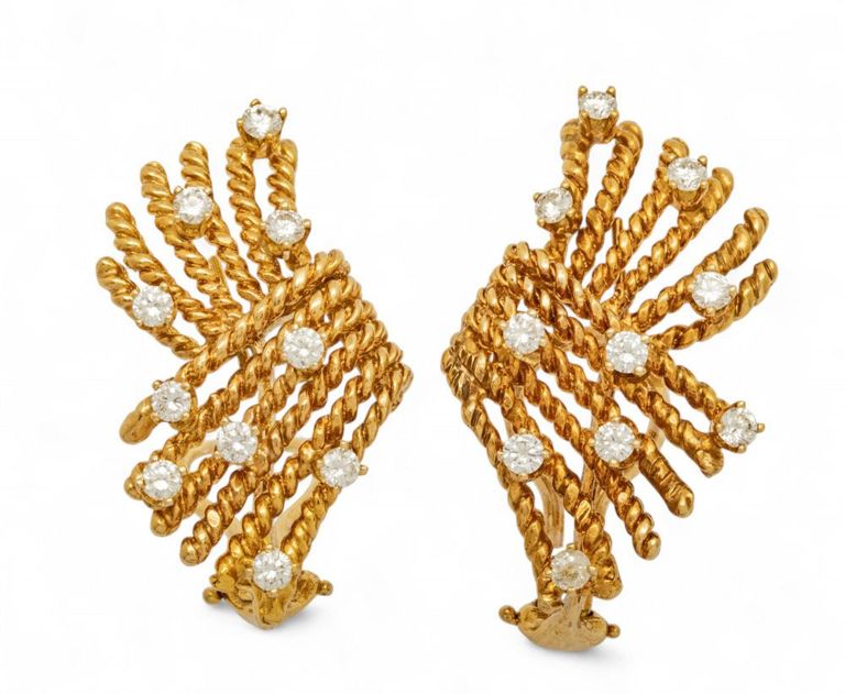 Pair of 18k Gold Diamond Ear Clips