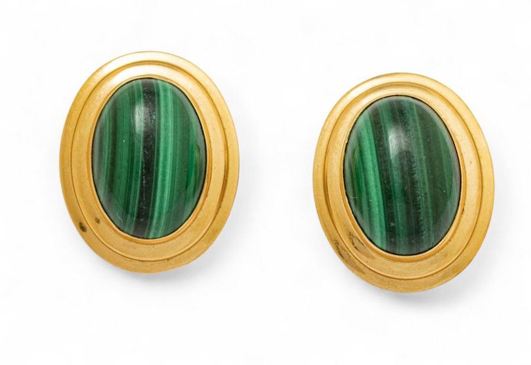 14k Gold Stud Malachite Earrings