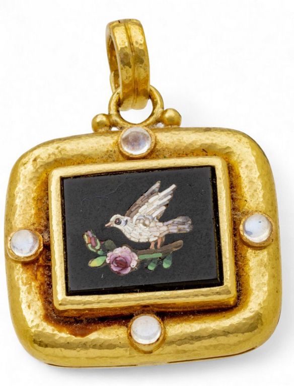 18k Gold Hummingbird Micro Mosaic Pendant