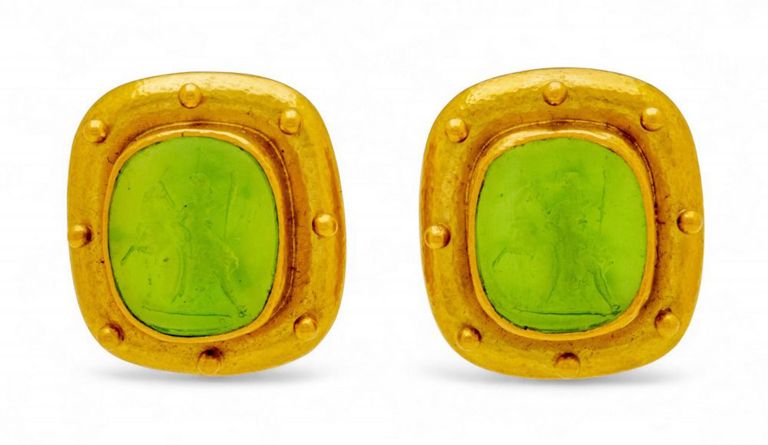18k Gold Green Crystal Earrings