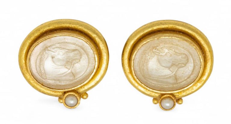 18k Gold Pearl and Crystal Earrings