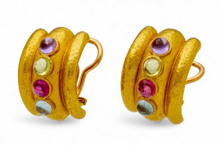 19k Gold Amethyst Citrine and Sapphire Earrings