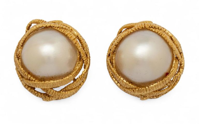 18k Gold Mabe Pearl Earrings