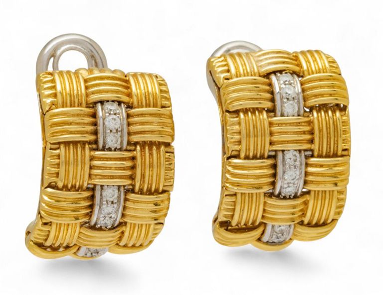 18k Gold Diamond Woven Earrings