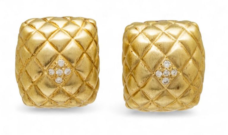 14k Gold Diamond Quilted Earrings