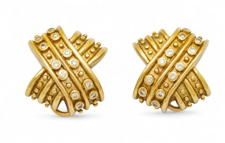 14k Gold Diamond X Earrings
