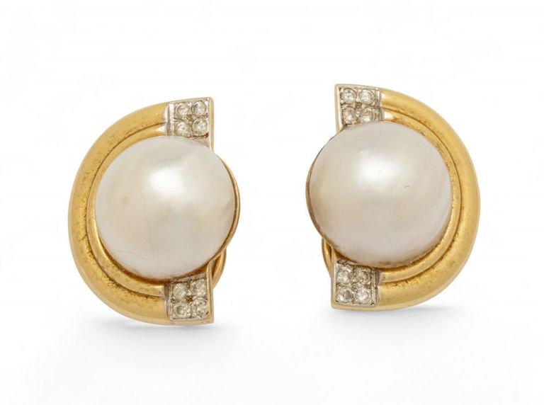 14k Gold Mabe Pearl and Diamond Earrings