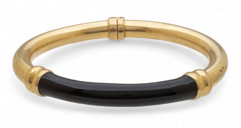 18k Gold Enamel Hinged Bracelet
