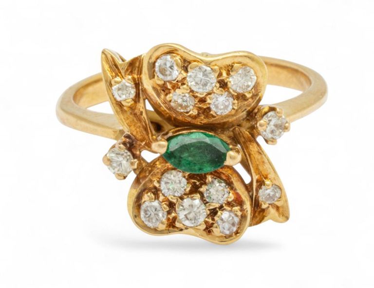 18k Gold Emerald and Diamond Ring