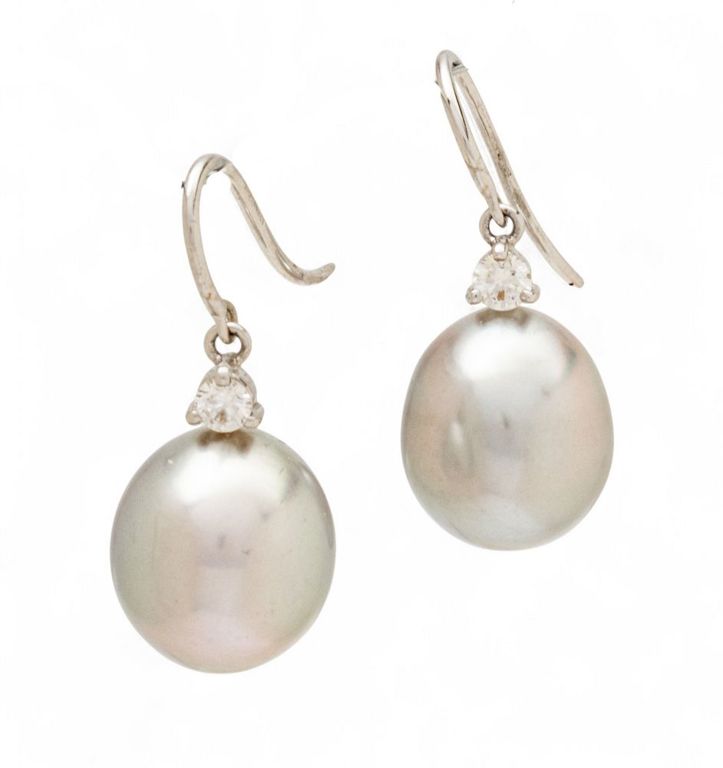 18k Gold Pearl and Diamond Earrings