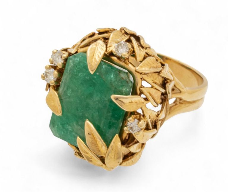14k Gold Emerald and Diamond Ring