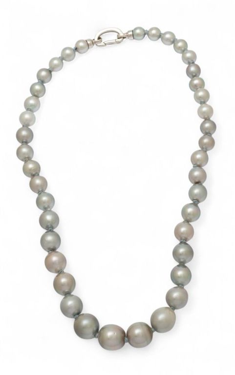 Grey Pearl Necklace with Silver Clasp