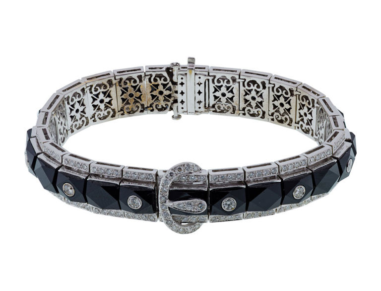 18k Gold Onyx and Diamond Bracelet