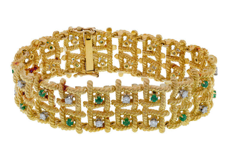18k Gold Diamond and Emerald Bracelet