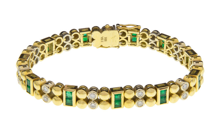 18k Gold Emerald and Diamond Bracelet