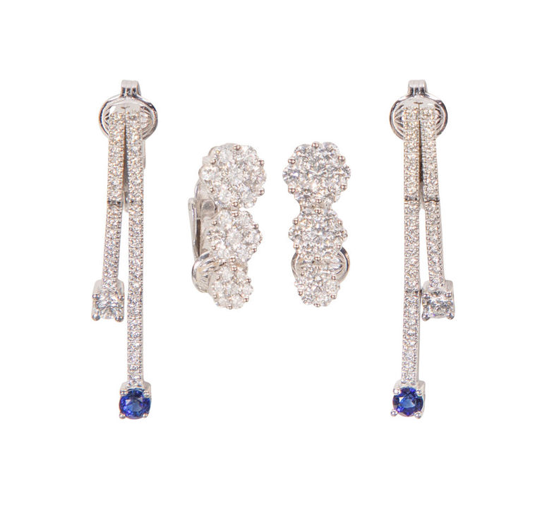 Pair of 14k Gold Diamond and Sapphire Earrings
