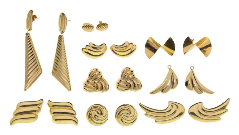 Set of 9 14k Gold Earrings and Jackets