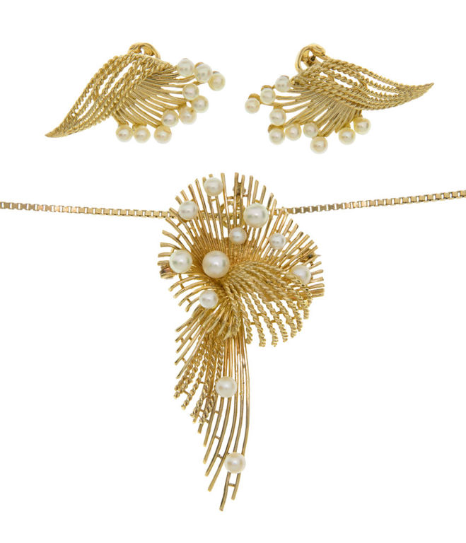 14k Gold Pearl Jewelry Suite
