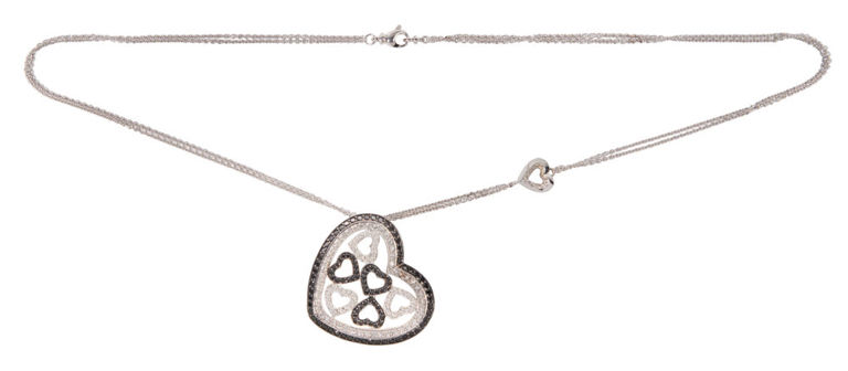 18k Gold White and Black Diamond Pendant Necklace