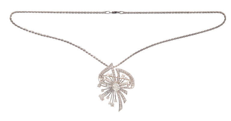 Platinum and 14k Gold Diamond Pendant Necklace