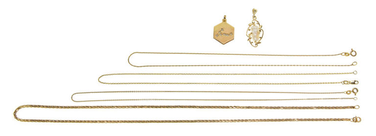 Set of 6 14k Gold Necklaces and Pendants