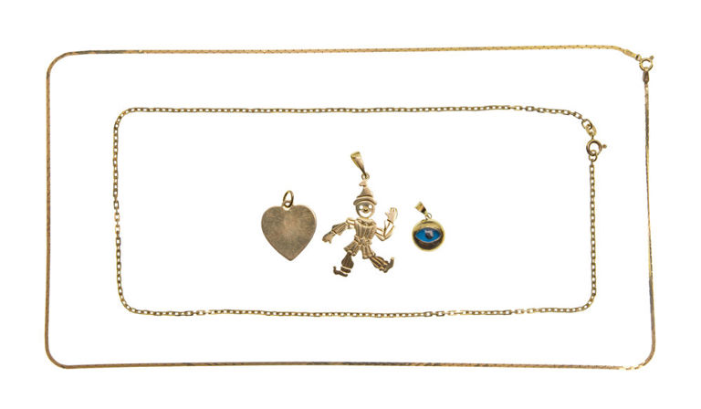 Set of 5 14k Gold Necklaces and Pendants