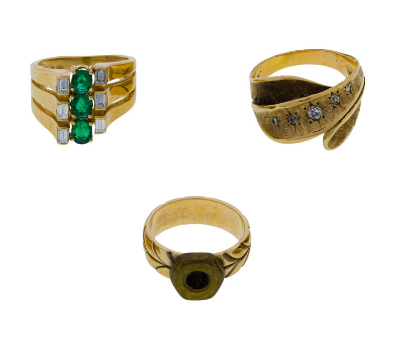 Set of 3 Gold and Gemstone Rings