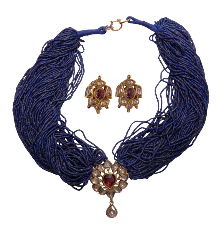 Set of 14k Gold Kundan and Lapis Lazuli Jewelry