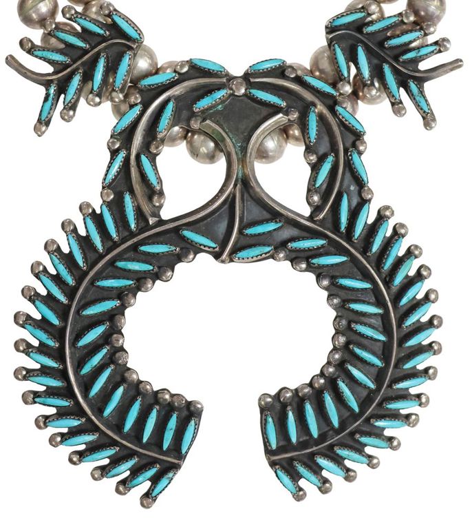 Silver Turquoise Squash Blossom Necklace