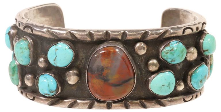 Silver Turquoise and Agate Cuff Bracelet