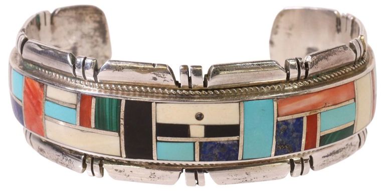 Sterling Silver Cuff Multi-Stone Bracelet