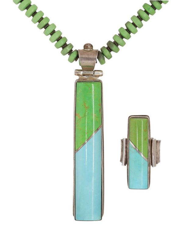 Set of 2 Silver Gaspeite and Turquoise Jewelry Set
