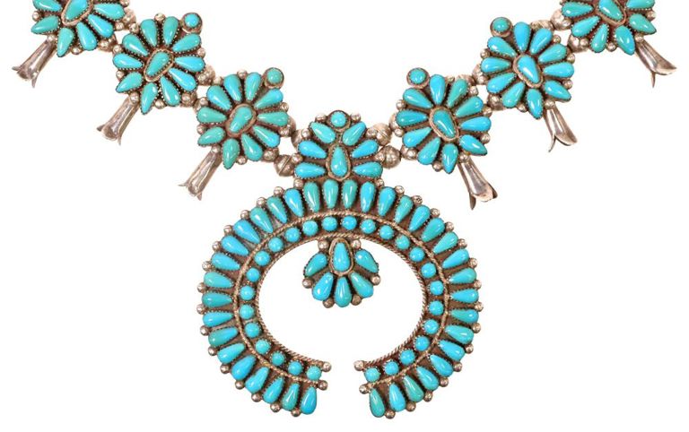Sterling Silver Turquoise Squash Blossom Necklace