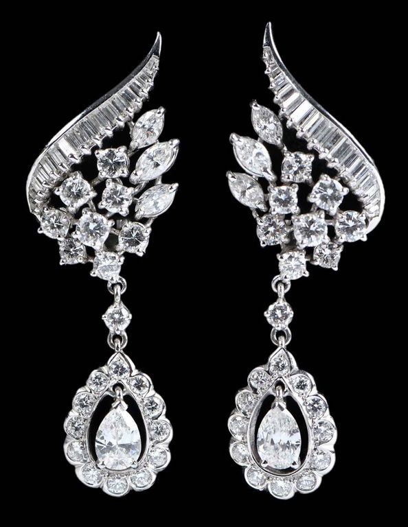 Platinum Diamond Cluster Drop Earrings