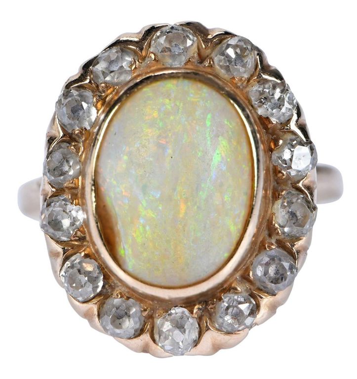 14k Yellow Gold Opal and Diamond Ring