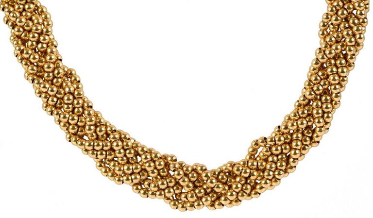 22k Yellow Gold Braided Beaded Necklace