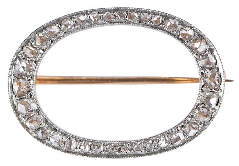 18k Gold and Platinum Diamond Circle Brooch