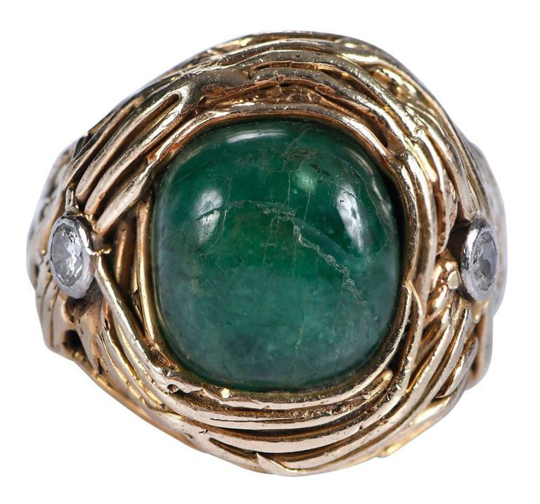 14k Yellow Gold Emerald and Diamond Ring
